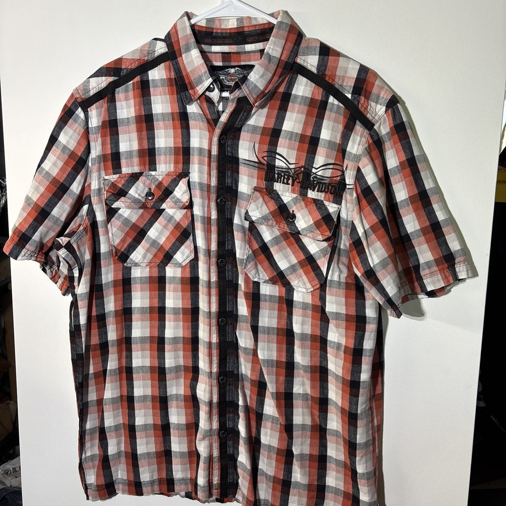 Harley-Davidson Men's Large Plaid‎ Shirt Genuine MotorClothes Embroidered